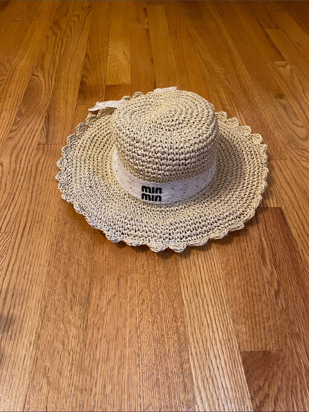 Miu Miu Kids Crochet Straw Sun Hat in Natural Cream
